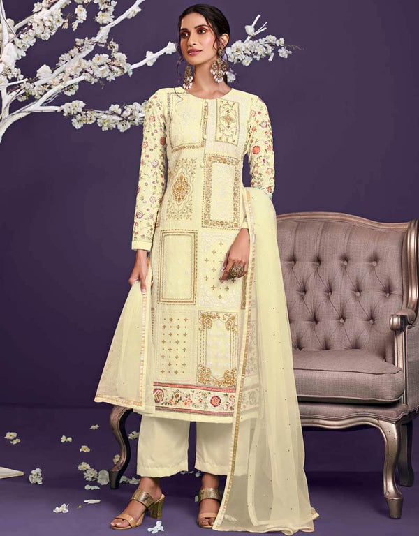 Ligth Yellow Alizeh Georgette Pant Straight