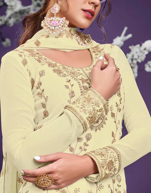 Yellow Alizeh Georgette Pant Straight Closure View