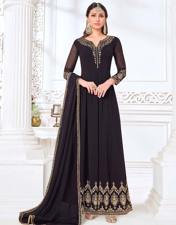 Dark Purple Myanmar Georgette Pant Anarkali