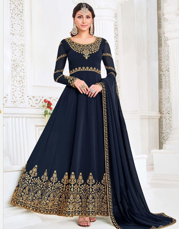 Royal Blue Myanmar Georgette Pant Anarkali