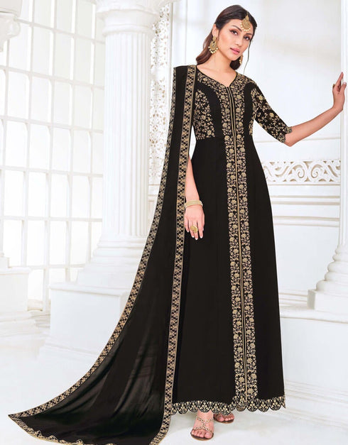 Black Myanmar Georgette Pant Anarkali