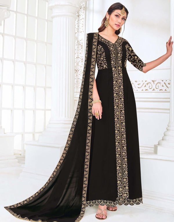 Black Myanmar Georgette Pant Anarkali