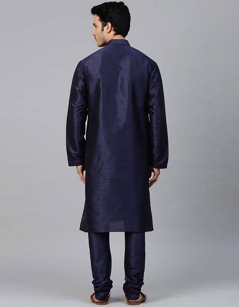 Navy Blue Kurta Dupion Silk Chudidaar Closure View