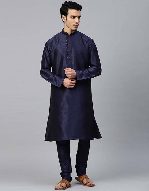 Navy Blue Kurta Dupion Silk Chudidaar