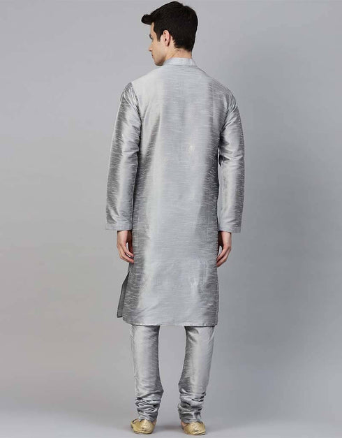 Grey Kurta Dupion Silk Chudidaar Closure View