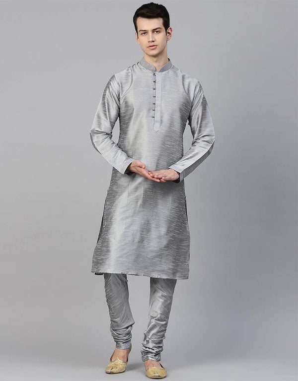 Grey Kurta Dupion Silk Chudidaar