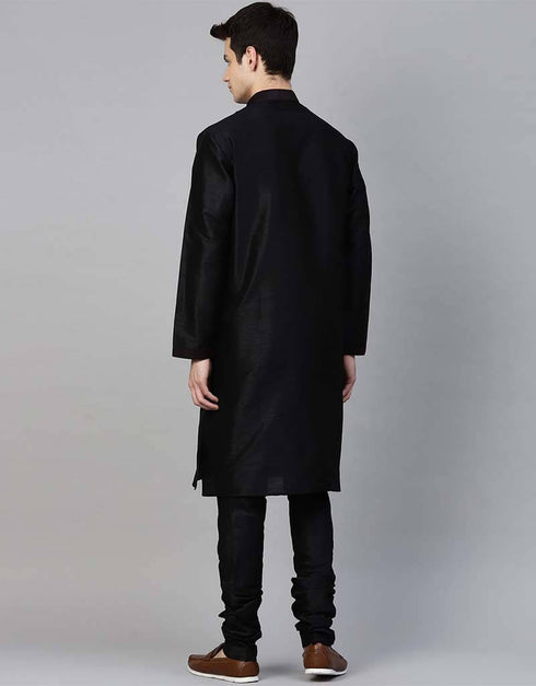 Black Kurta Dupion Silk Chudidaar Closure View