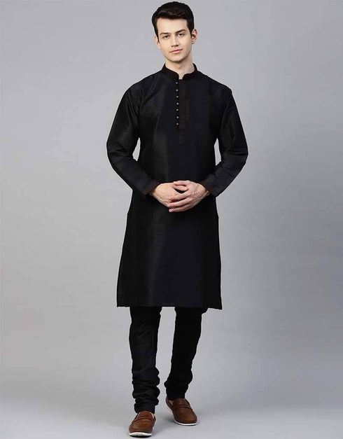 Black Kurta Dupion Silk Chudidaar