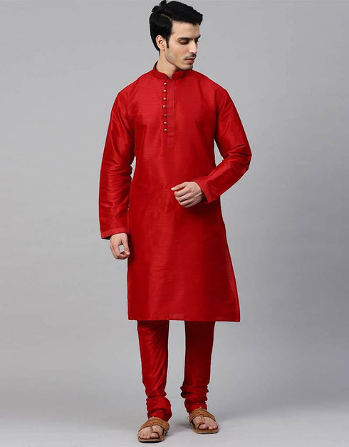 Red Kurta Dupion Silk Chudidaar
