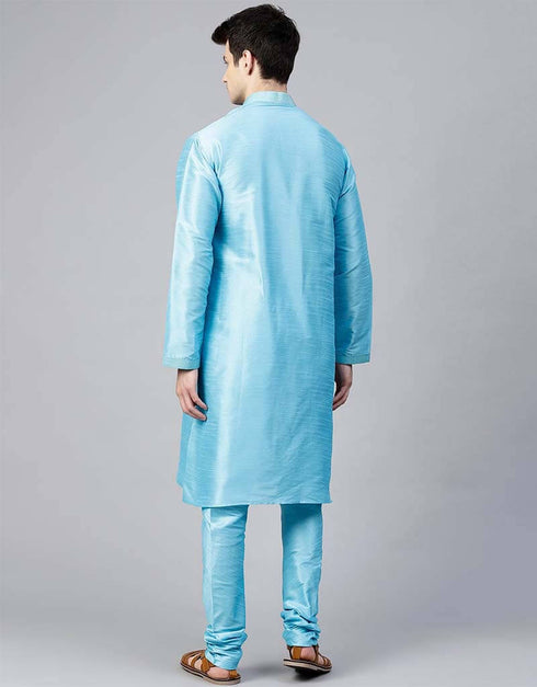 Sky Bkye Kurta Dupion Silk Chudidaar Closure View