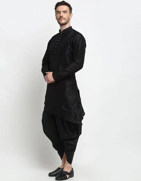 Black Kurta Dupion Silk Dhoti