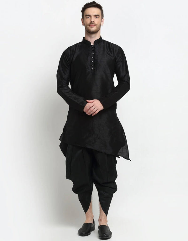 Black Kurta Dupion Silk Dhoti