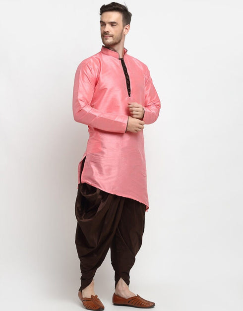 Light Pink Kurta Dupion Silk Dhoti Closure View