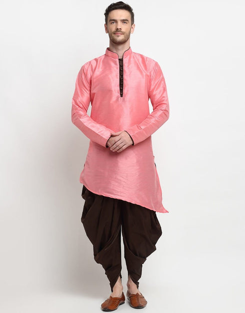 Light Pink Kurta Dupion Silk Dhoti