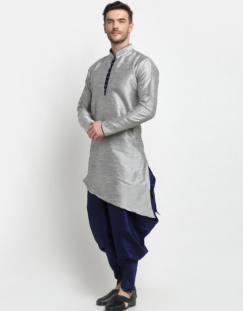 Grey Kurta Dupion Silk Dhoti Closure View