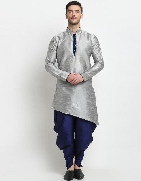 Grey Kurta Dupion Silk Dhoti