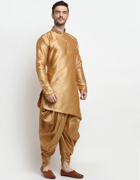 Gold Kurta Dupion Silk Dhoti Closure View