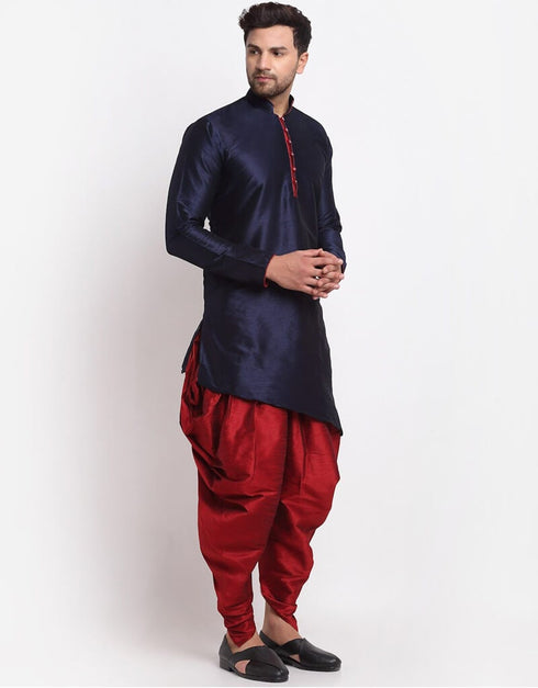 Blue Kurta Dupion Silk Dhoti Closure View