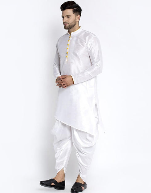 White Kurta Dupion Silk Dhoti Closure View