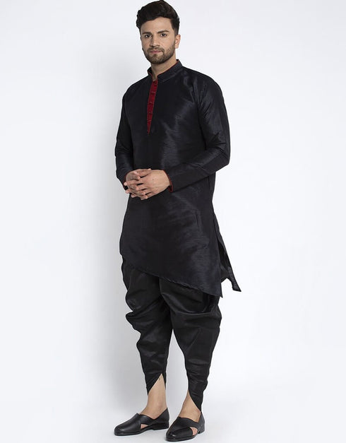 Black Kurta Dupion Silk Dhoti Closure View
