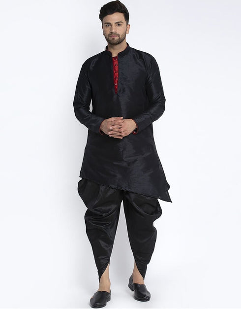 Black Kurta Dupion Silk Dhoti
