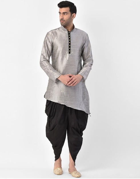 Grey Kurta Dupion Silk Dhoti