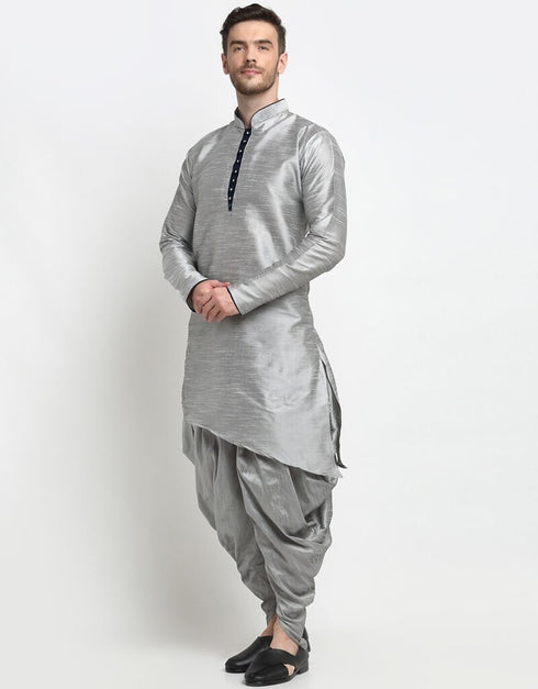 Grey Kurta Dupion Silk Dhoti Closure View