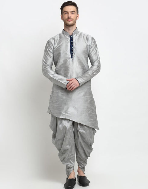 Grey Kurta Dupion Silk Dhoti