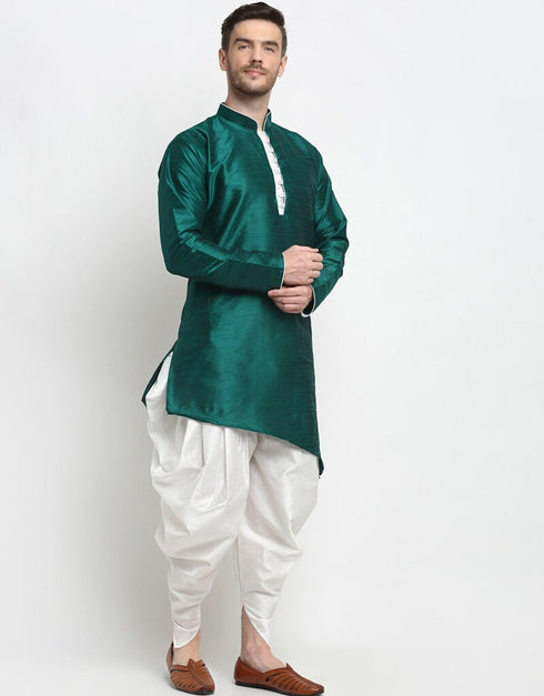 Green Kurta Dupion Silk Dhoti Closure View
