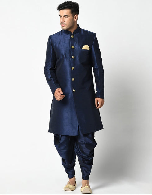 Blue Kurta Dupion Silk Dhoti