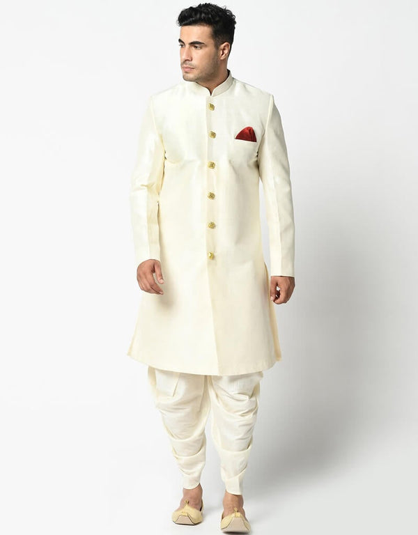 Cream Kurta Dupion Silk Dhoti
