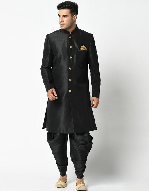 Black Kurta Dupion Silk Dhoti