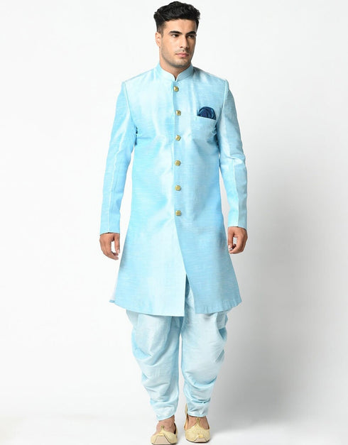 Sky Blue Kurta Dupion Silk Dhoti