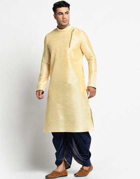 Cream Kurta Dupion Silk Dhoti Closure View