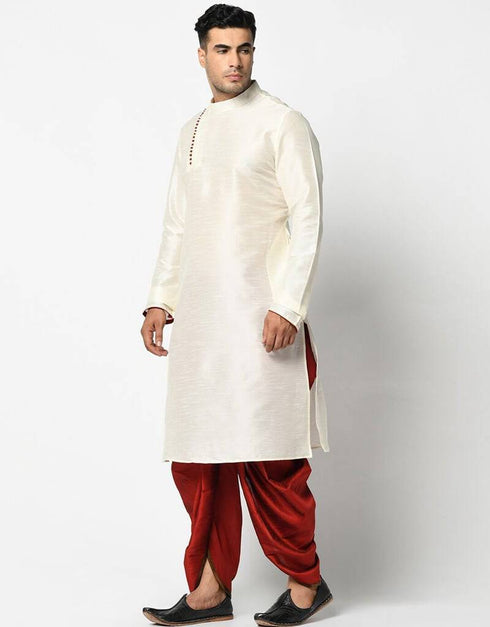 Off White Kurta Dupion Silk Dhoti