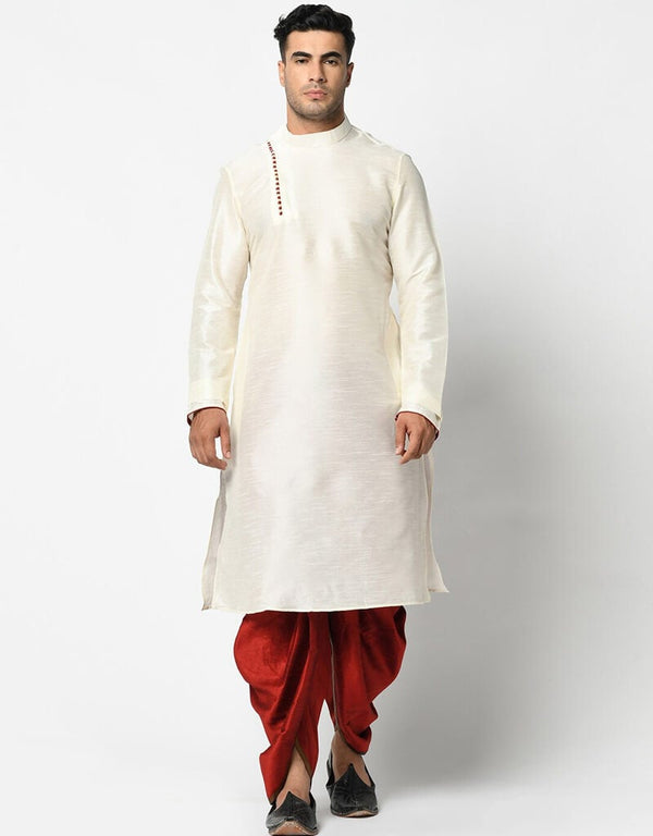 Off White Kurta Dupion Silk Dhoti