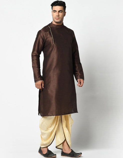 Brown Kurta Dupion Silk Dhoti Closure View