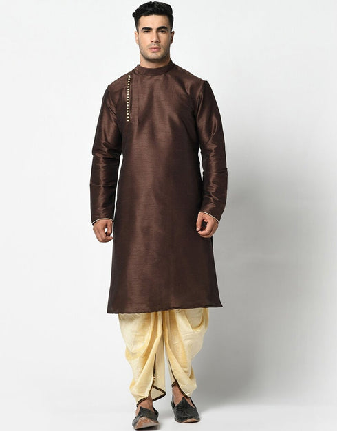 Brown Kurta Dupion Silk Dhoti
