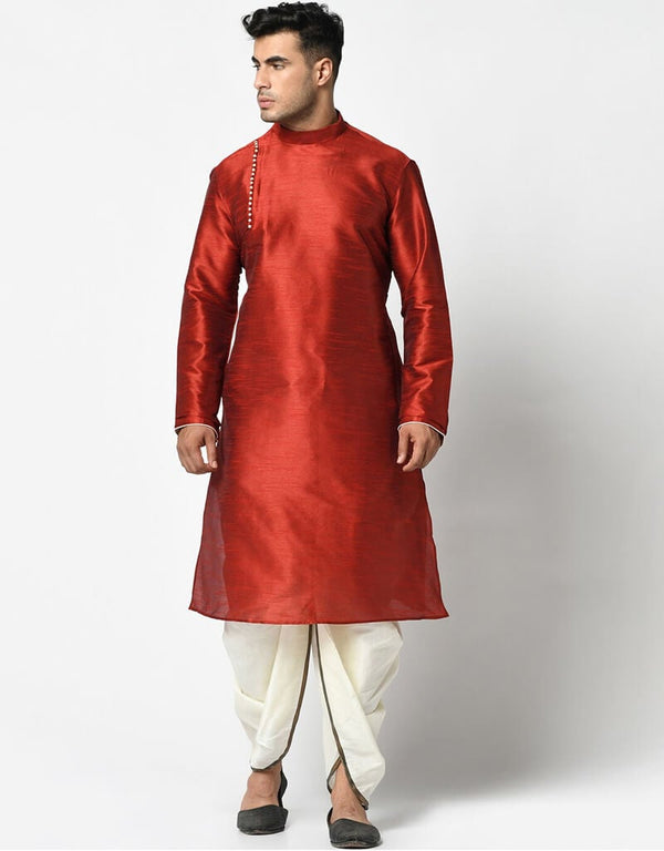 Maroon Kurta Dupion Silk Dhoti