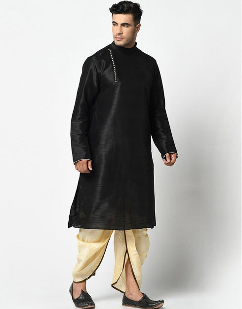 Black Kurta Dupion Silk Dhoti Closure View
