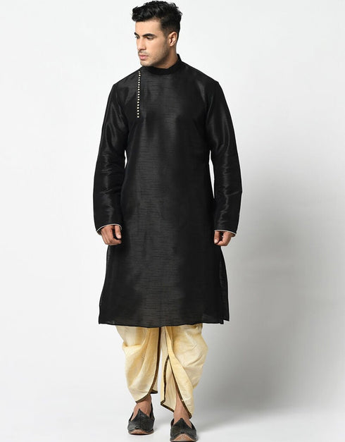 Black Kurta Dupion Silk Dhoti