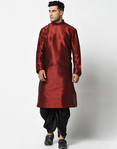 Maroon Kurta Dupion Silk Dhoti