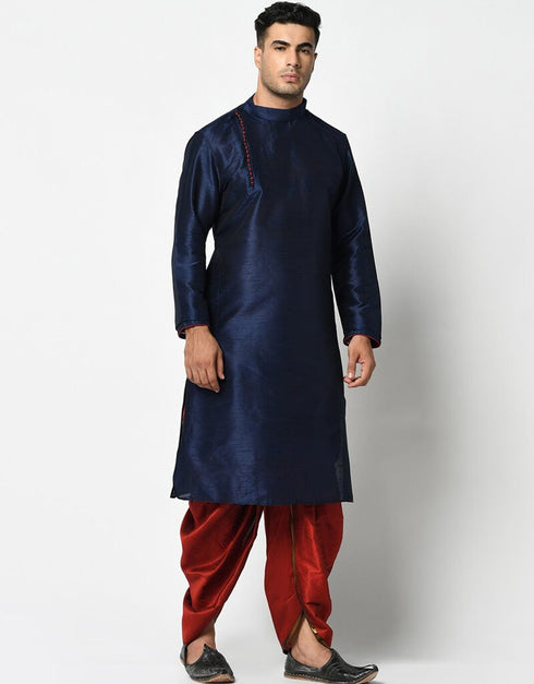 Blue Kurta Dupion Silk Dhoti Closure View