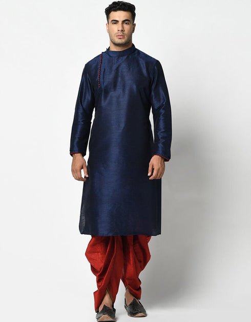 Blue Kurta Dupion Silk Dhoti