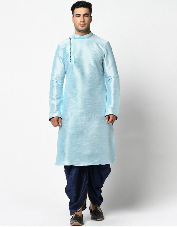Sky Blue Kurta Dupion Silk Dhoti