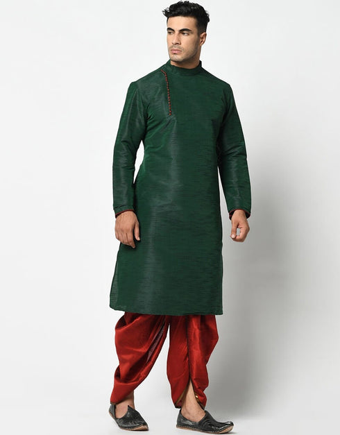 Green Kurta Dupion Silk Dhoti Closure View