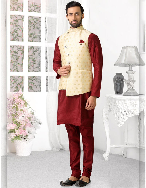 Maroon Kurta Silk Chudiddar