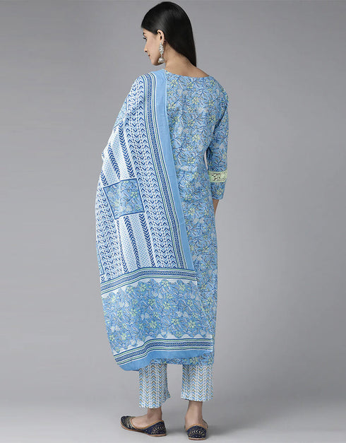 Blue Pure Cotton Trouser Suit Closure View