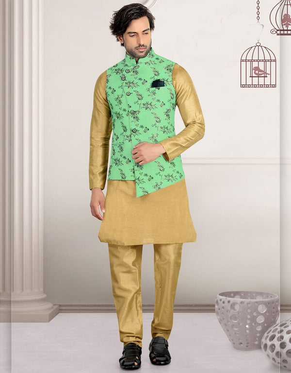 Beige Kurta Silk Chudiddar
