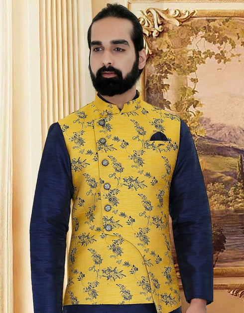 Navy Blue Kurta Silk Chudiddar Closure View